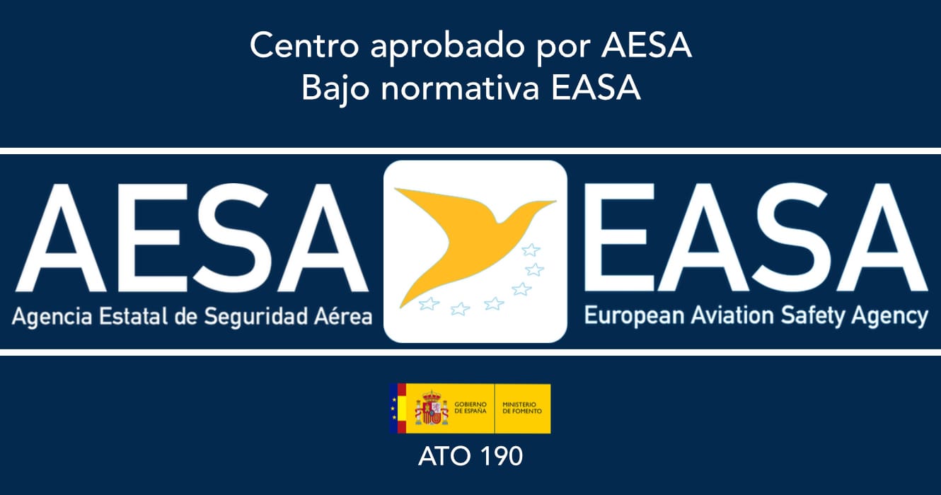 logo aesa, logo easa, ministerio de fomento, gobierno de espana, ato 190 sobre fondo azul oscuro