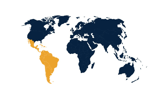 Mapa de América latina y el Caribe.