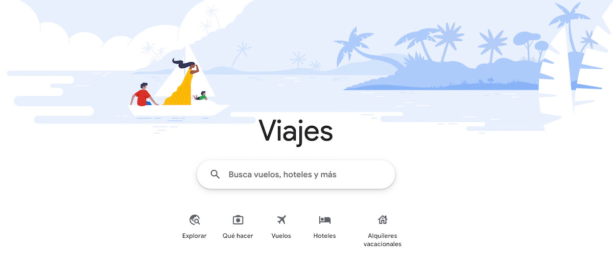 Vista general de la sección Viajes en Google Flights